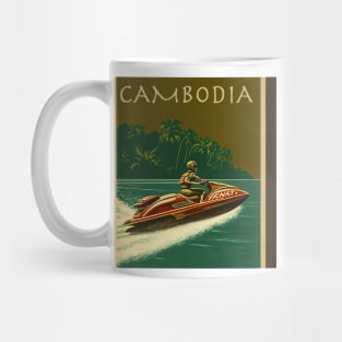 Cambodia Jet Ski Vintage Travel Art Poster Mug